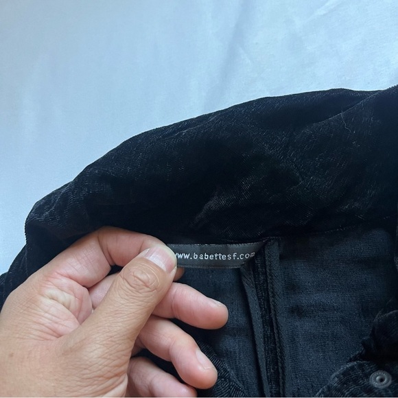 BABETTE SF black rib knit suede velvet pleated long sleeve button up shirt - Picture 7 of 8